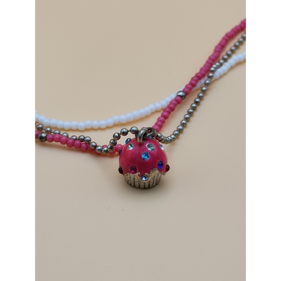 Pink and White Beaded Necklace with Heart Charm - Picture 2 of 6
